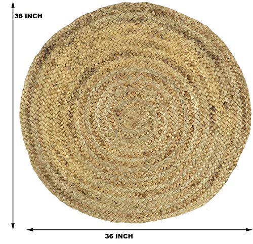 Devik Decor Braided Boho Natural Jute Reversible Collection 3 x 3ft Handmade Round Area Rug for Farmhouse Living Room Bedroom Kitchen and Outdoor Decorative Mate (3FT_Round (36 Inches X 36 Inches))