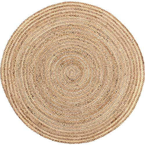 Devik Decor Braided Boho Natural Jute Reversible Collection 3 x 3ft Handmade Round Area Rug for Farmhouse Living Room Bedroom Kitchen and Outdoor Decorative Mate (3FT_Round (36 Inches X 36 Inches))