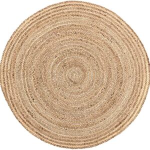 Devik Decor Braided Boho Natural Jute Reversible Collection 3 x 3ft Handmade Round Area Rug for Farmhouse Living Room Bedroom Kitchen and Outdoor Decorative Mate (3FT_Round (36 Inches X 36 Inches))