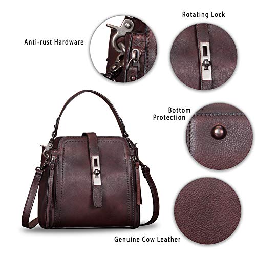 Genuine Leather Crossbody Bag for Women Vintage Handmade Satchel Purse Handbag with Removable Top-Handle Strap (Coffee)