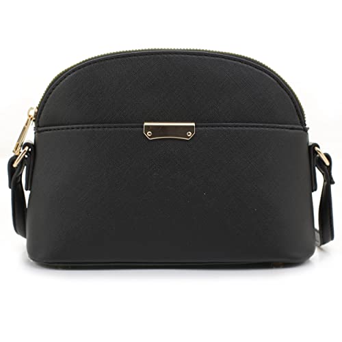 Emperia Ava Small Cute Saffiano Faux Leather Dome Crossbody Bags Shoulder Bag Purse Handbags for Women Black