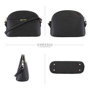 Emperia Ava Small Cute Saffiano Faux Leather Dome Crossbody Bags Shoulder Bag Purse Handbags for Women Black