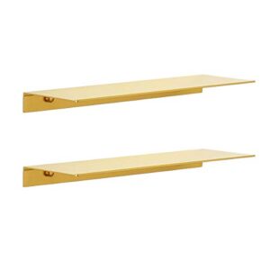 jyl home modern floating shelf wall mounted heavy duty for living room bedroom bathroom, 16 inch, gold, 2 pack