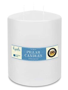 hyoola white three wick large candle – 6 x 8 inch – unscented big pillar candles – 188 hour – european made