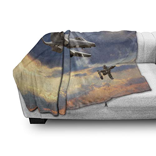 Ambesonne Airplane Throw Blanket, Peacekeepers Mission Jet up International Flight Picture Aviation Theme Image, Flannel Fleece Accent Piece Soft Couch Cover for Adults, 60" x 80", Blue Grey