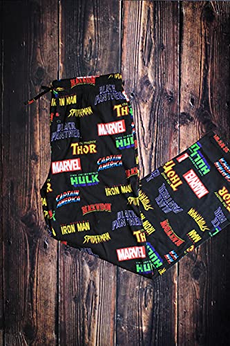 Marvel Classic Comic Logo Pajama Lounge Sleep Pants for Men (X-Large) Black