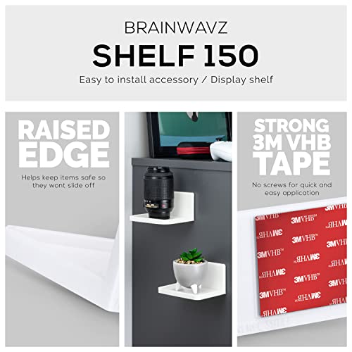 BRAINWAVZ 4.6" Universal Floating Small Wall Shelf Mount for for Speakers, Security Cameras, Plants, Decor, Book, Bathroom etc, Screwless Holder Stand, Strong Adhesive (4.6” x 3.3” SHELF150 White)