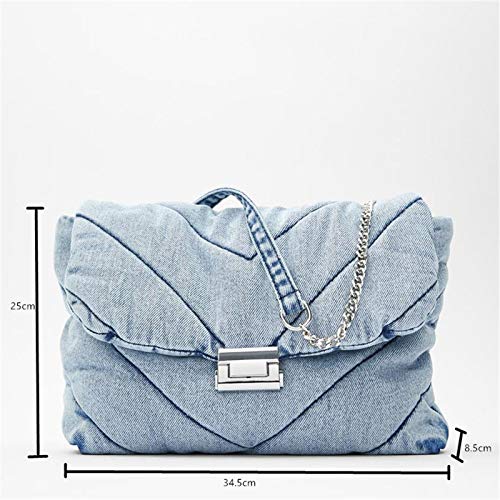 RHGLOBAG New Indigo Quilted Shoulder Bag Washed Denim Crossbody Fashion Ladies Street Bag Handbags Satchel Bags Indigo