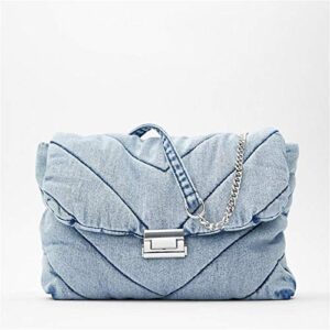 RHGLOBAG New Indigo Quilted Shoulder Bag Washed Denim Crossbody Fashion Ladies Street Bag Handbags Satchel Bags Indigo