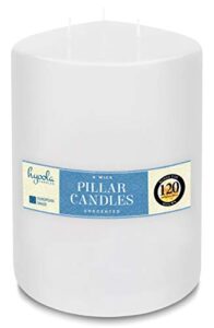 hyoola white three wick large candle – 4.75 x 8 inch – unscented big pillar candles – 120 hour – european made