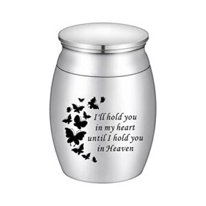 1.57 inch small keepsake urns for ashes mini butterfly cremation urn for human ashes stainless steel funeral ash holder for men for women – i’ll hold you in my heart until i hold you in heaven