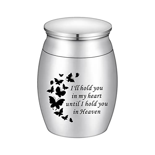 1.57 Inch Small Keepsake Urns for Ashes Mini Butterfly Cremation Urn for Human Ashes Stainless Steel Funeral Ash Holder for Men for Women - I'll Hold You in My Heart Until I Hold You in Heaven