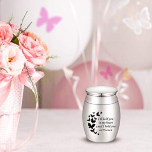 1.57 Inch Small Keepsake Urns for Ashes Mini Butterfly Cremation Urn for Human Ashes Stainless Steel Funeral Ash Holder for Men for Women - I'll Hold You in My Heart Until I Hold You in Heaven