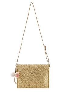 ayliss women straw shoulder handbag crossbody clutch purse handbag evening summer beach handmade woven evenlope straw bag (khaki)