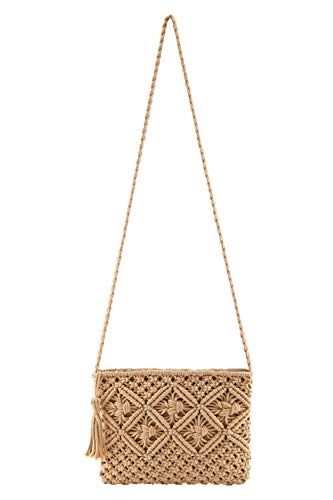 Ayliss Women's Handwoven Crossbody Handbag Summer Beach Shoulder Handbag Cotton Crochet Woven Handmade Purse Bag Tassel (Khaki)