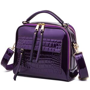 chikencall women’s patent leather handbag and purses crocodile pattern shell shoulde bags ladies satchels crossbody bag purple