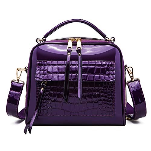 Chikencall Women’s Patent Leather Handbag and Purses Crocodile Pattern Shell Shoulde Bags Ladies Satchels Crossbody Bag Purple