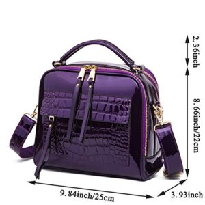 Chikencall Women’s Patent Leather Handbag and Purses Crocodile Pattern Shell Shoulde Bags Ladies Satchels Crossbody Bag Purple