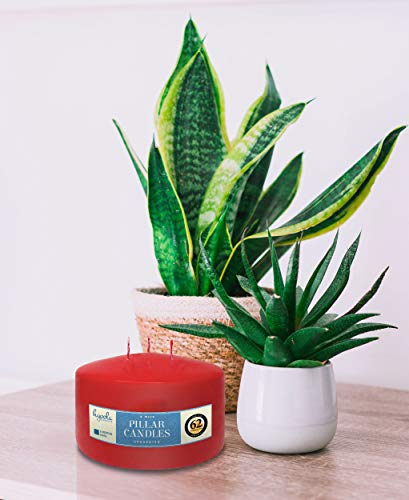 HYOOLA Red Three Wick Large Candle - 6 x 3 Inch - Unscented Big Pillar Candles - 62 Hour - European Made