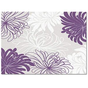 FAMILYDECOR Modern Floor Rugs Floral Chrysanthemum Flower Purple Grey White Area Rugs Bedside Floor Carpet 4'x6' Non Slip Decor Bedroom Living Room Carpet Area Rug for Boys, College Dorm Indoor