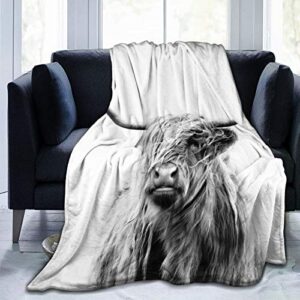 SARA NELL Highland Cow Blanket,Portrait of Cow Pattern Flannel Fleece Throw Blanket,Highlander Animal Scotland Scottish Horns Bull Cattle Warm Cozy Throw for All Seasons for Couch Bed Sofa 50''X40''