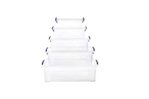 superio clear storage bins with lids stackable, plastic, storage container, latch box with locking handles, multiple sizes (5 pack- flat containers)