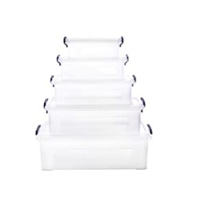 Superio Clear Storage Bins with Lids Stackable, Plastic, Storage Container, Latch Box with Locking Handles, Multiple Sizes (5 Pack- Flat Containers)