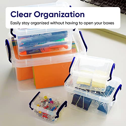 Superio Clear Storage Bins with Lids Stackable, Plastic, Storage Container, Latch Box with Locking Handles, Multiple Sizes (5 Pack- Flat Containers)