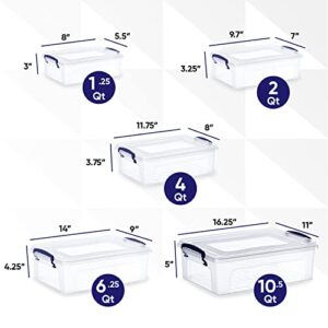 Superio Clear Storage Bins with Lids Stackable, Plastic, Storage Container, Latch Box with Locking Handles, Multiple Sizes (5 Pack- Flat Containers)