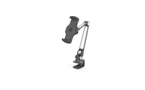 Ledetech Aluminum Adjustable Long Arm Tablet iPad Stand with 360° Swivel Bracket for Any 4-12.9" Smart Devices fits in Office Desk (Black)