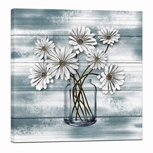 nachic wall bathroom flower wall art vintage daisy floral with teal wood background painting canvas decorative floral artwork giclee print picture for farmhouse kitchens ready to hang 24×24 inch