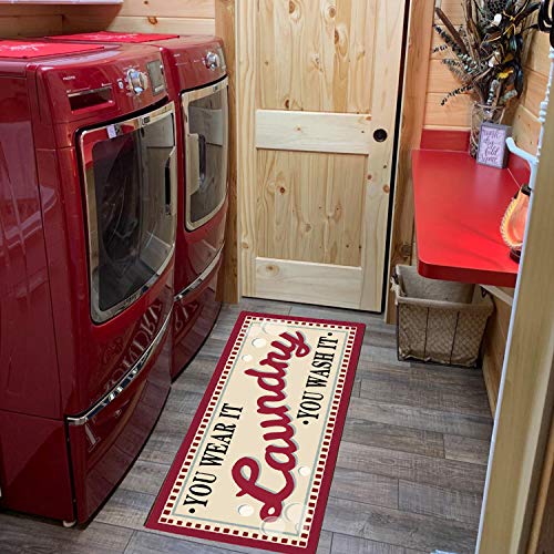ZOVSON Vintage Style Laundry Room Mat Rug Non-Skid Rug Carpet Farmhouse Washhouse Mat Rubber Runner Rug Bathroom Rugs Red 20" x 47"