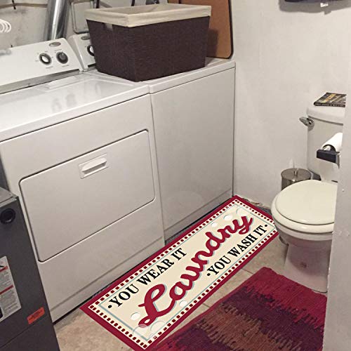 ZOVSON Vintage Style Laundry Room Mat Rug Non-Skid Rug Carpet Farmhouse Washhouse Mat Rubber Runner Rug Bathroom Rugs Red 20" x 47"