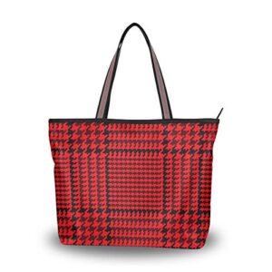 linqin medium tote bags shoulder bag handbags for women mom school work gift shopping – red black houndstooth