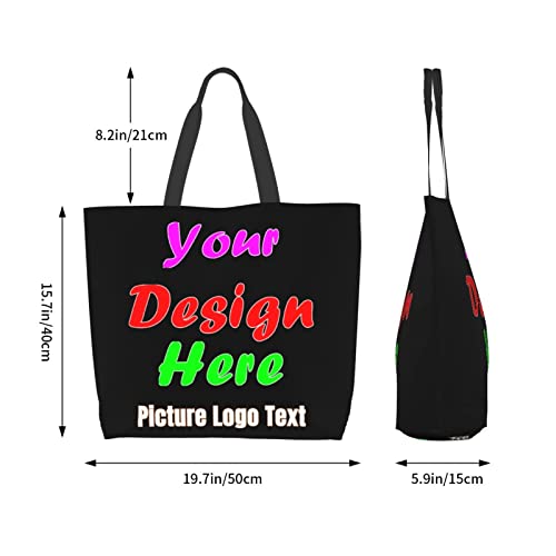 Custom Large Tote Bag, Design Your Own Shoulder Bag Personalized Top Handle Satchel Handbag for Work Travel Business Shopping or Leisure, Black