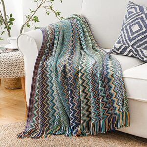 battilo home boho throw blanket,teal throw blankets for couch bed sofa,soft cozy knit blanket with tassel,fall decor blanket throw outdoor lightweight afghan blanket, 50″x80″ (blue)