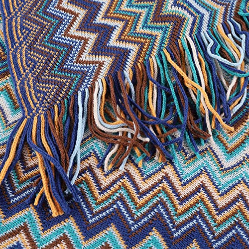 BATTILO HOME Boho Throw Blanket,Teal Throw Blankets for Couch Bed Sofa,Soft Cozy Knit Blanket with Tassel,Fall Decor Blanket Throw Outdoor Lightweight Afghan Blanket, 50"x80" (Blue)