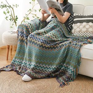 BATTILO HOME Boho Throw Blanket,Teal Throw Blankets for Couch Bed Sofa,Soft Cozy Knit Blanket with Tassel,Fall Decor Blanket Throw Outdoor Lightweight Afghan Blanket, 50"x80" (Blue)