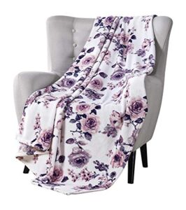 decorative throw blankets: soft plush lively rose floral accent for couch or bed, colored: blush pink purple navy blue grey white