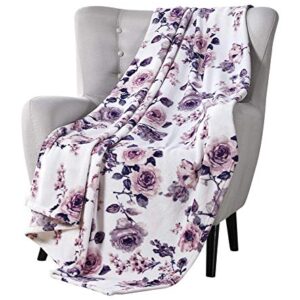 Decorative Throw Blankets: Soft Plush Lively Rose Floral Accent for Couch or Bed, Colored: Blush Pink Purple Navy Blue Grey White