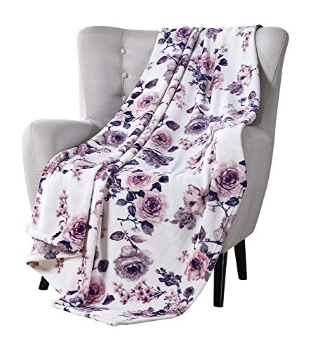 Decorative Throw Blankets: Soft Plush Lively Rose Floral Accent for Couch or Bed, Colored: Blush Pink Purple Navy Blue Grey White