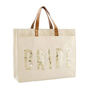 mud pie women’s bride tote bag, tan, 14 1/4″ x 18″