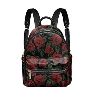 for u designs red rose flower pattern pu leather women shoulder backpacks durable knapsacks for shopping casual bookbag
