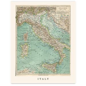 Vintage Map of Italy from German Atlas Prints, 1 (11x14) Unframed Photos, Wall Art Decor Gifts Under 15 for Home Office Man Cave Studio Lounge College Student Teacher Coach World Geography Travel Fan
