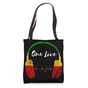 rasta reggae music headphones jamaican pride one love tote bag