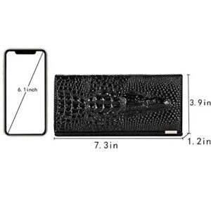 Aisi Women Men Leather Wallet Embossed Crocodile Clutch Wallet Credit Card Holder(Black)