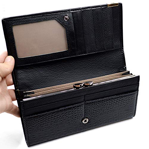 Aisi Women Men Leather Wallet Embossed Crocodile Clutch Wallet Credit Card Holder(Black)