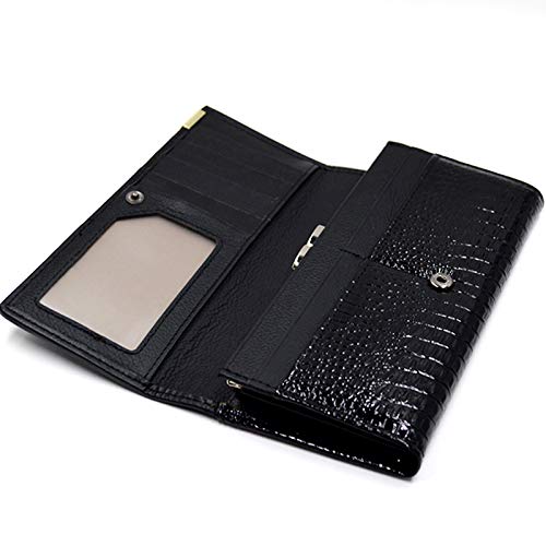 Aisi Women Men Leather Wallet Embossed Crocodile Clutch Wallet Credit Card Holder(Black)