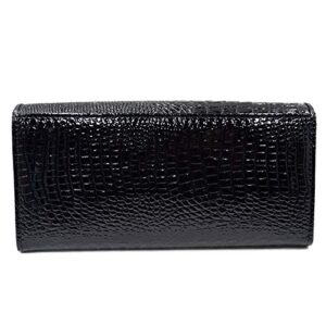 Aisi Women Men Leather Wallet Embossed Crocodile Clutch Wallet Credit Card Holder(Black)