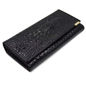 Aisi Women Men Leather Wallet Embossed Crocodile Clutch Wallet Credit Card Holder(Black)